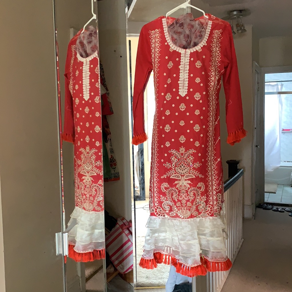 Lawn Red Size Small Suit With Dupatta N Pants